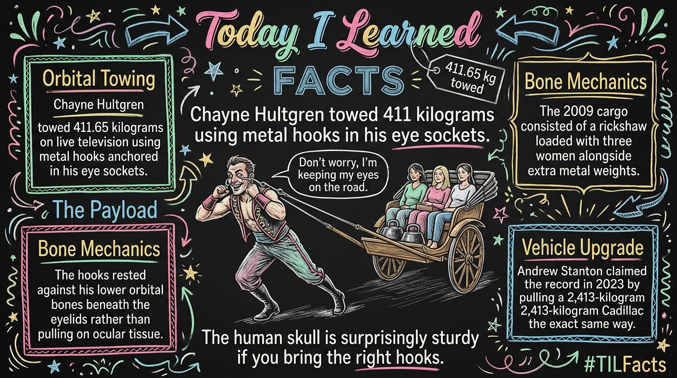 World-renowned sideshow performer 'The Space Cowboy' earned a jaw-dropping Guinness World Record by pulling a 907-pound rickshaw using only specialized hooks secured to his eye sockets.