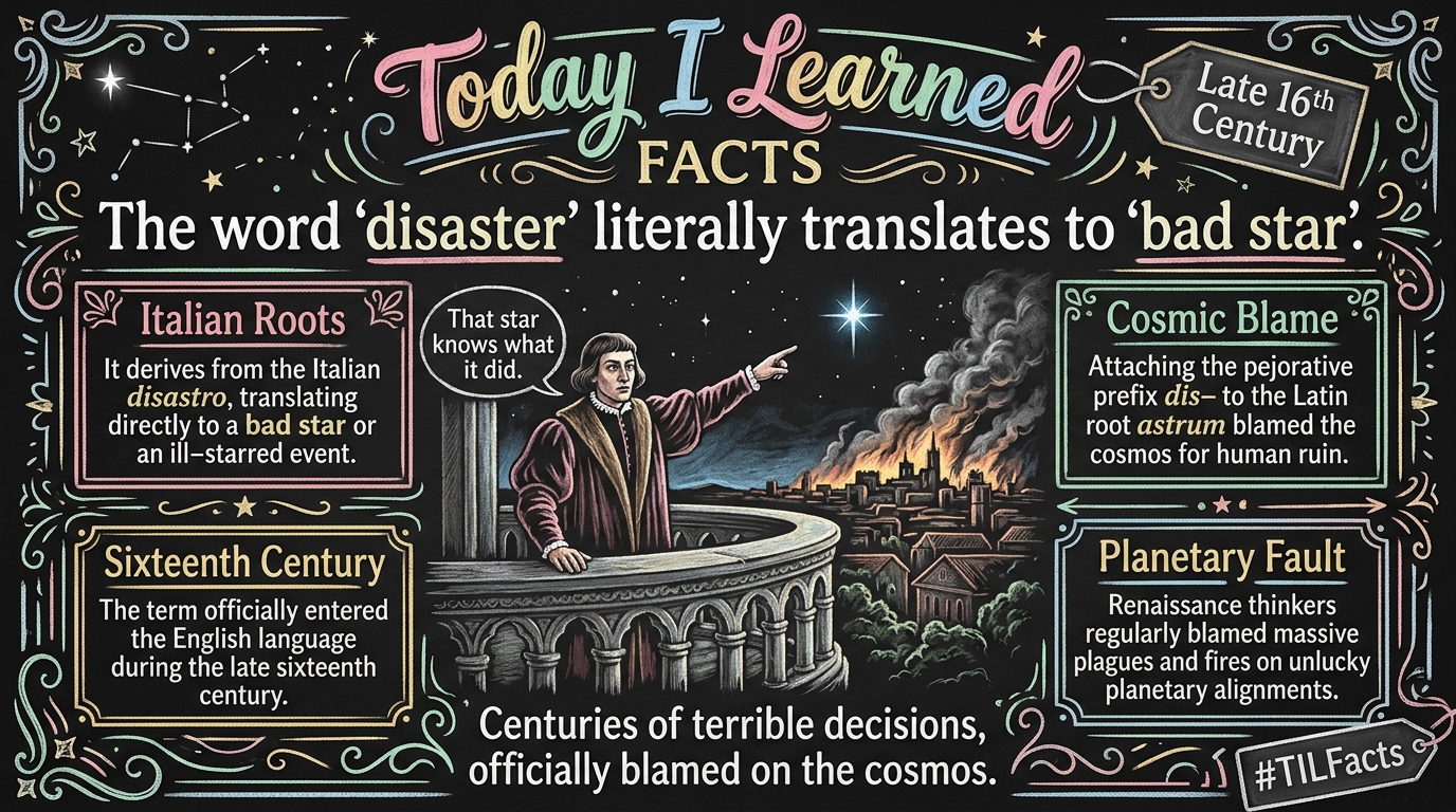 The word disaster literally translates to bad star, originating from the ancient belief that catastrophes were caused by unlucky planetary alignments.
